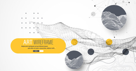 The abstract wave is made in a frame style. Template for science and technology presentation. Vector art.