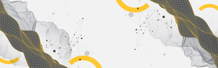 The abstract wave is made in a frame style. Template for science and technology presentation. Vector art.