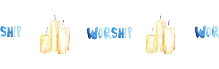 Watercolor Christian border.Watercolor hand-drawn border.