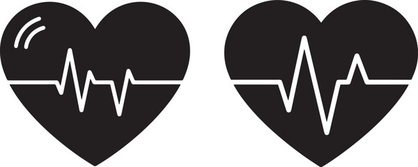 Heart Beat Line Vector Silhouette Icon ECG Pulse Symbol Illustration