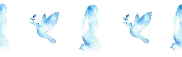 Watercolor Christian border.Watercolor hand-drawn border.