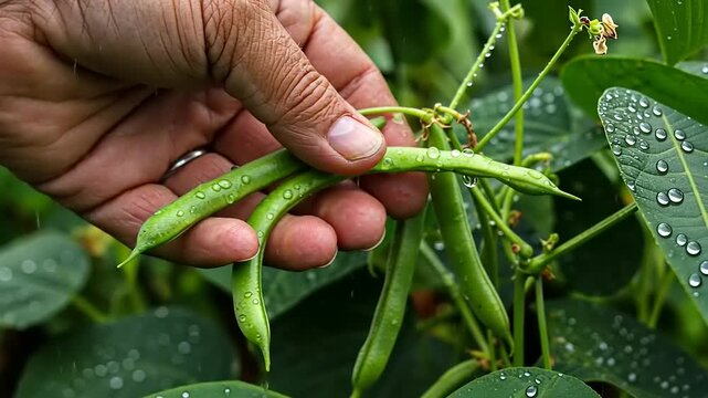 Harvesting Fresh Green Beans - A Close-Up Look at Farm-Fresh Produce.