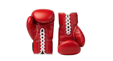 Pair of red boxing gloves for fighting or training isolated PNG with Transparent Background