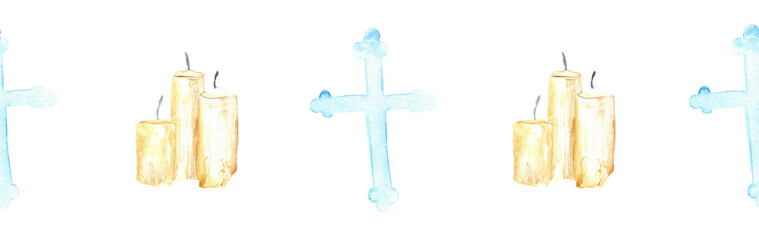 Watercolor Christian border.Watercolor hand-drawn border.