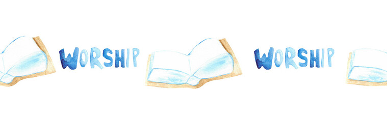 Watercolor Christian border.Watercolor hand-drawn border.
