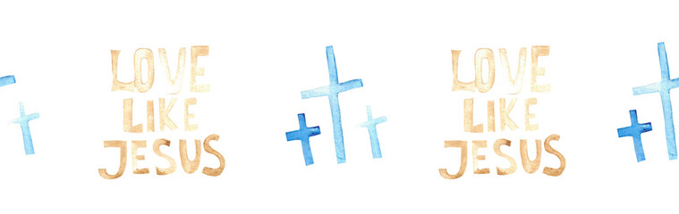 Watercolor Christian border.Watercolor hand-drawn border.