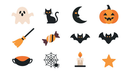 Halloween icons collection : A curated collection of festive icons, ideal for design, capturing the spirit of the season's most recognizable elements.
