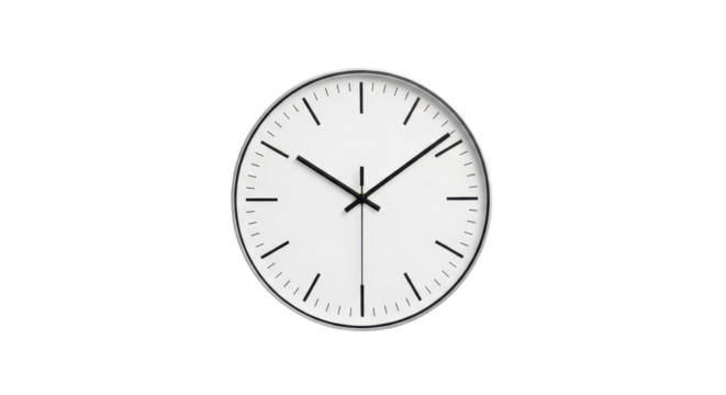 Classic modern clock telling time isolated PNG with Transparent Background