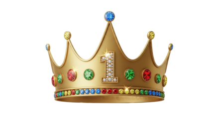 Golden crown with the number one representing first place isolated PNG with Transparent Background