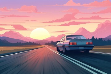 Fototapeta premium Car driving on road car landscape vehicle.