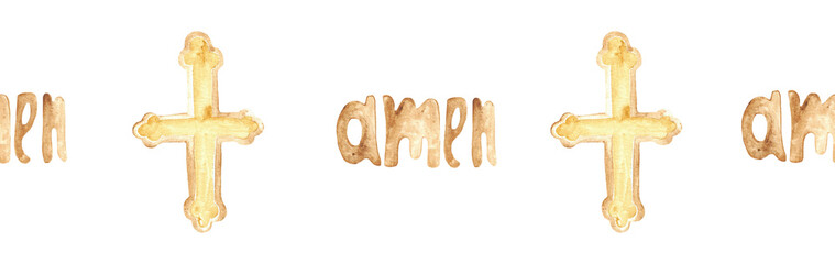 Watercolor Christian border.Watercolor hand-drawn border.