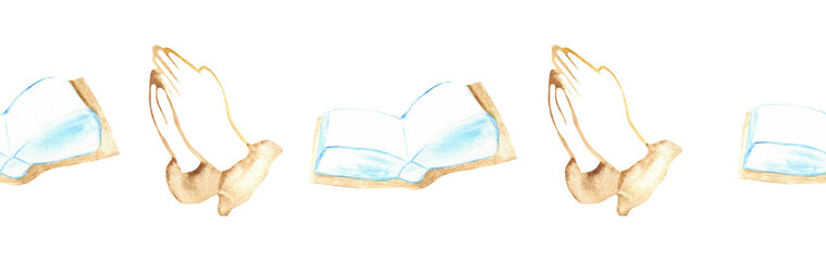 Watercolor Christian border.Watercolor hand-drawn border.