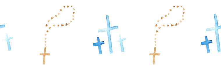 Watercolor Christian border.Watercolor hand-drawn border.