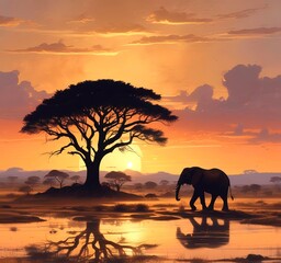 Obraz premium Vast savanna landscape at golden hour