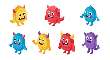 Fototapeta premium Cute cartoon monsters set with vibrant colors and playful expressions