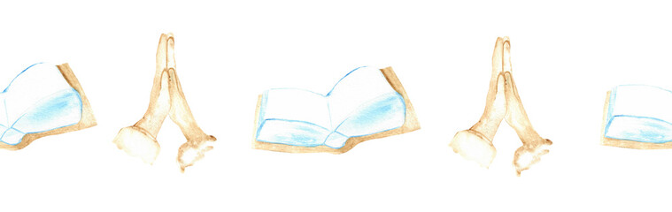 Watercolor Christian border.Watercolor hand-drawn border.