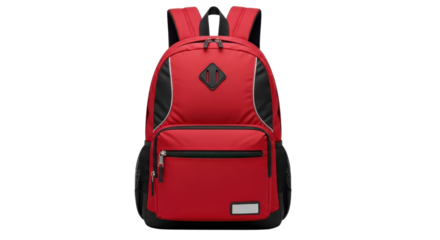 Red casual backpack with multiple compartments isolated PNG with Transparent Background