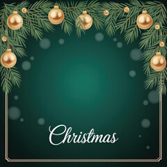 Naklejka premium Emerald Green Luxury Christmas Background — Gold Baubles & Pine Branches
