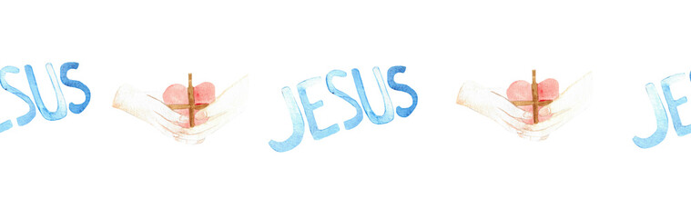 Watercolor Christian border.Watercolor hand-drawn border.