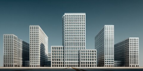 Fototapeta premium Modern Urban Office Buildings with Clean Minimalist Geometry Against Sky