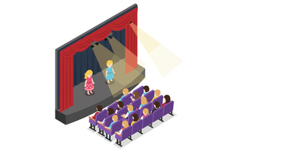 Obraz premium Isometric kids' theater performance with audience and stage lighting