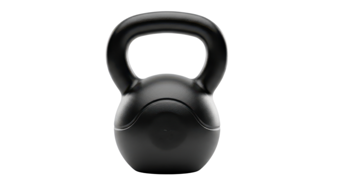 Black kettlebell weight for strength and conditioning training isolated PNG with Transparent Background