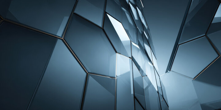 Abstract Glass Facade Architectural Background with Geometric Hexagonal Pattern