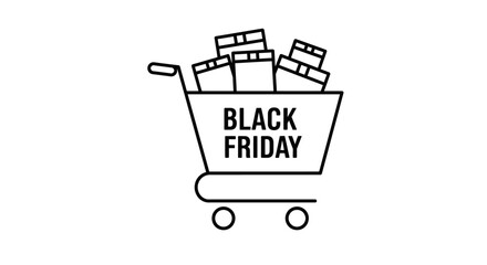 Black Friday Shopping Cart Full of Gifts Icon.