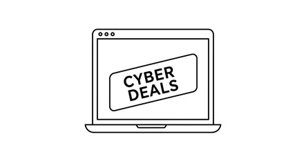 Cyber Deals displayed on a laptop screen for online shopping promotions.