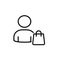 Customer with Shopping Bag Icon.