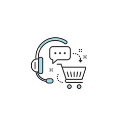 Ecommerce Customer Service and Support Icon with Headset and Cart.