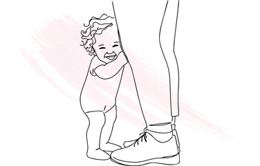 Continuous line drawing a happy child hugging 
