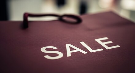 Burgundy sale bag. Shopping promotion for retail. Marketing material for business campaigns. Increase sales and reach new customers. Shopping, sales, discount.