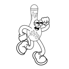 Retro character design of dancing pin bowling outline