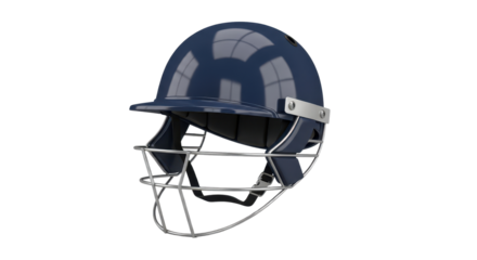 Navy blue cricket helmet for protection in the game isolated PNG with Transparent Background