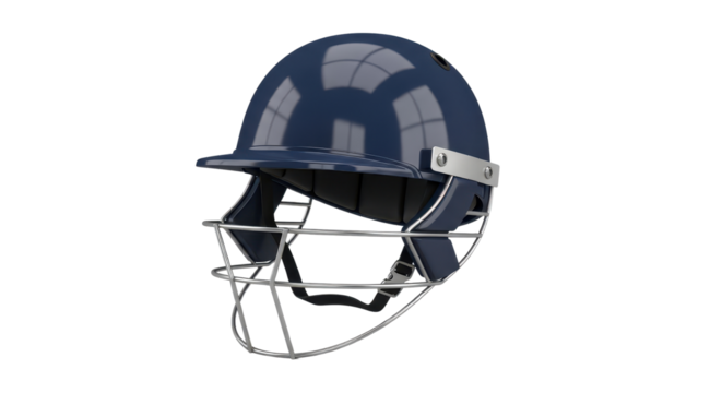 Navy blue cricket helmet for protection in the game isolated PNG with Transparent Background