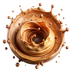 Creamy caramel swirl with droplets isolated on transparent background