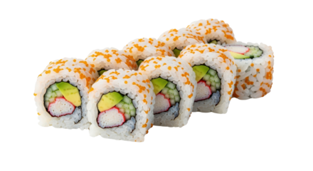 California roll sushi with tobiko roe topping isolated PNG with Transparent Background