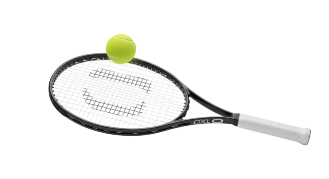 Tennis ball on a tennis racket isolated PNG with Transparent Background