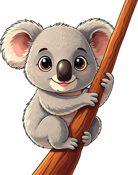 Cute baby koala climbing tree vector illustration