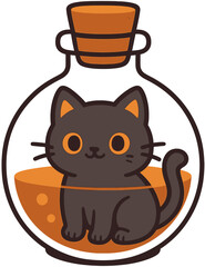 Black Cat in Potion Bottle � Cute Halloween Illustration for Magical and Spooky Designs