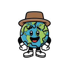 Outline Icon: Cheerful Earth Character with a Happy Face for Ecology Graphic