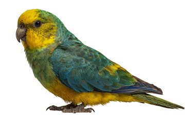 Close up of a colorful parrot perched on a branch isolated on transparent background