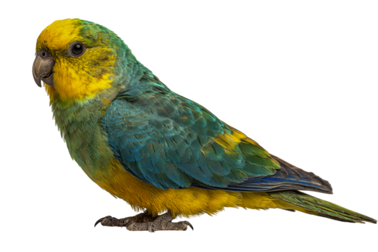 Close up of a colorful parrot perched on a branch isolated on transparent background