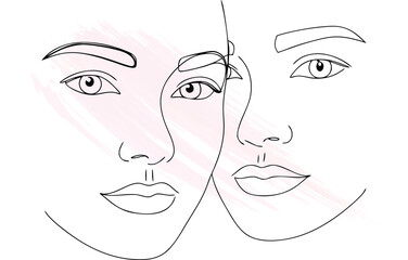 Continous line drawing two faces close together with  brush strokes Single line continuous