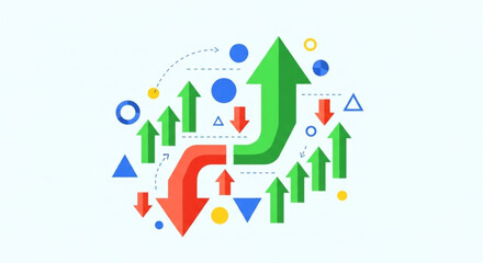 Abstract illustration of financial trends with upward and downward arrows, representing market fluctuations and investment opportunities