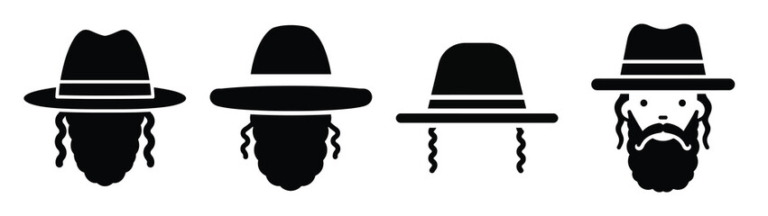 rabbi hat minimal silhouette icon set. Hanukkah icons. black color and white background