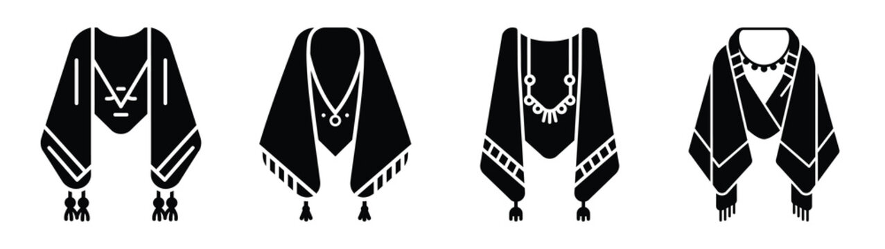 prayer shawl minimal silhouette icon set. Hanukkah icons. black color and white background