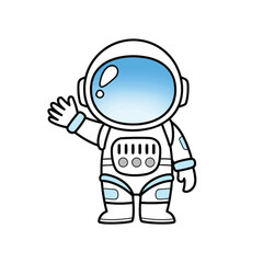 Outline Art Icon: Astronaut Character Waving for Space Exploration and Science
