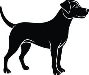Black dog silhouette with pets and farm animals on white background